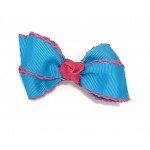 Blue (Turquoise) / Shocking Pink Pico Stitch Bow - 3 inch